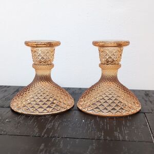 Set of 2 Vintage Westmoreland English Hobnail Candlesticks Depression Glass